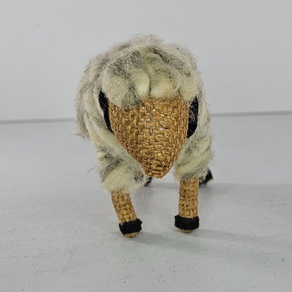 Handcrafted Wool Yarn Burlap Felt Sheep Figurine Folk Art - Picture 3 of 9